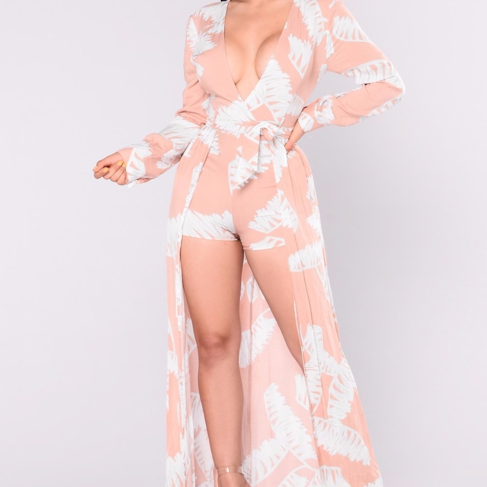 Pink Long Sleeve Romper with A Train